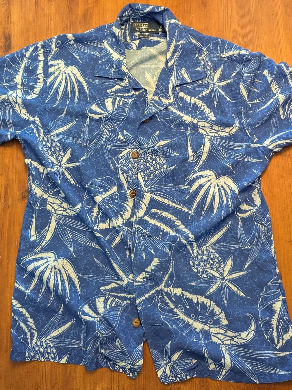 Polo Ralph Lauren Shirt Men Extra Small Navy Floral Pineapple Tiki AOP Aloha